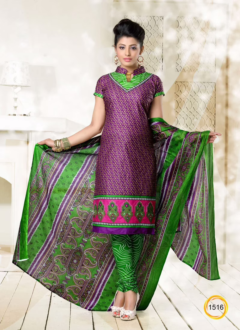 V&V New Cotton Purple Dress Material