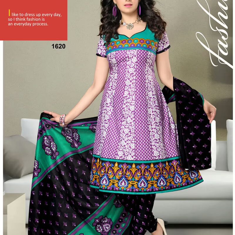V&V Woman In Flower Printed Purple Dress Material