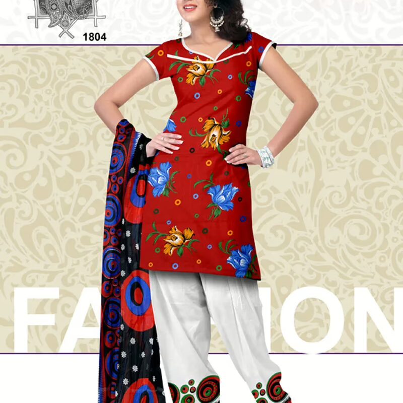 V&V Buy Cotton Printed Red Dress Material
