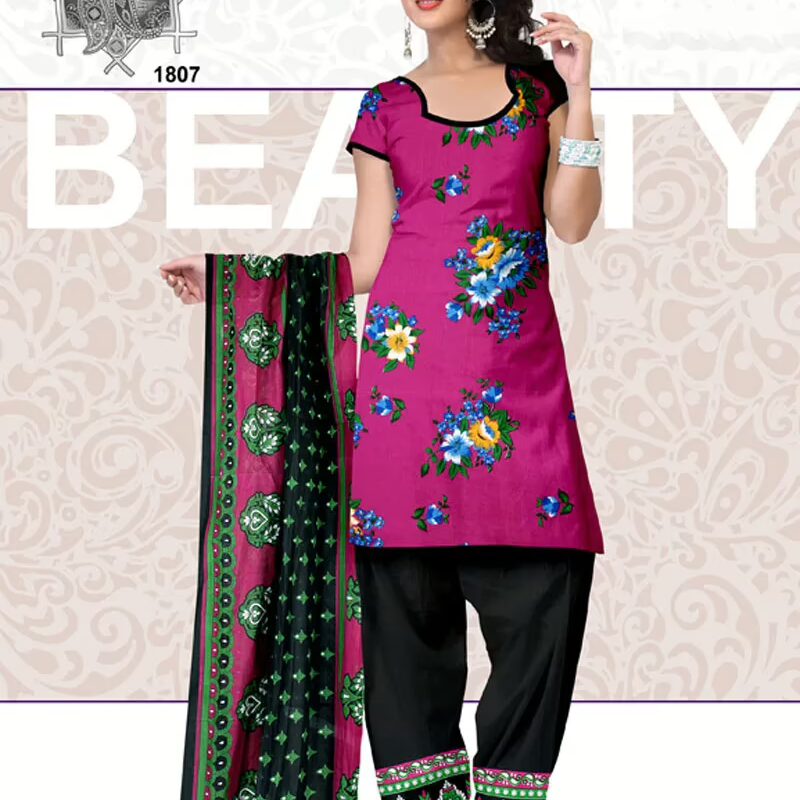 V&V Fashionable Pink Cotton Churidar Dress Material