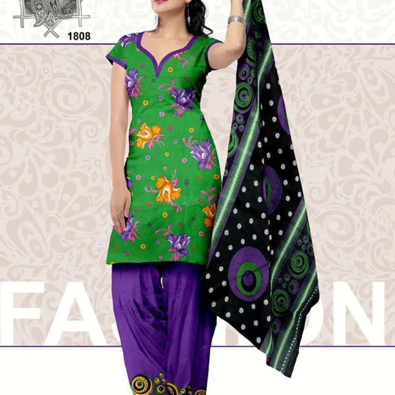 V&V Daily Wear Green Unstitched Cotton Dress Material