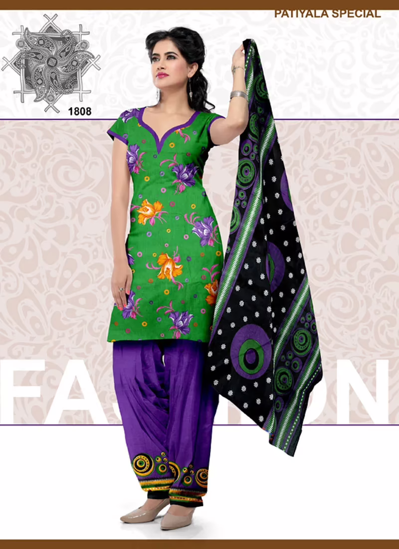 V&V Daily Wear Green Unstitched Cotton Dress Material