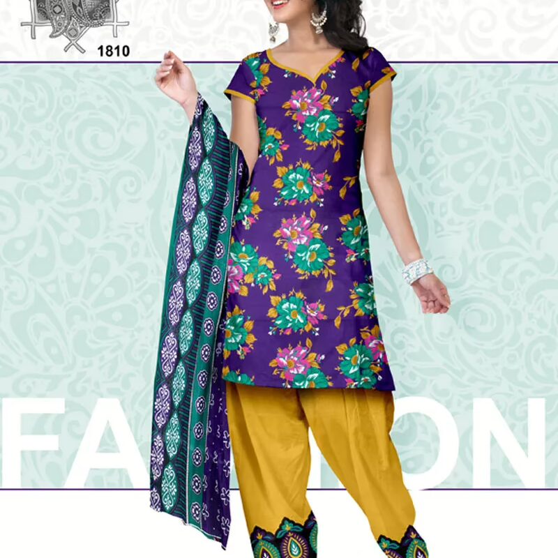 V&V Nice Quality Cotton Blue Printed Unstitched Dress Material