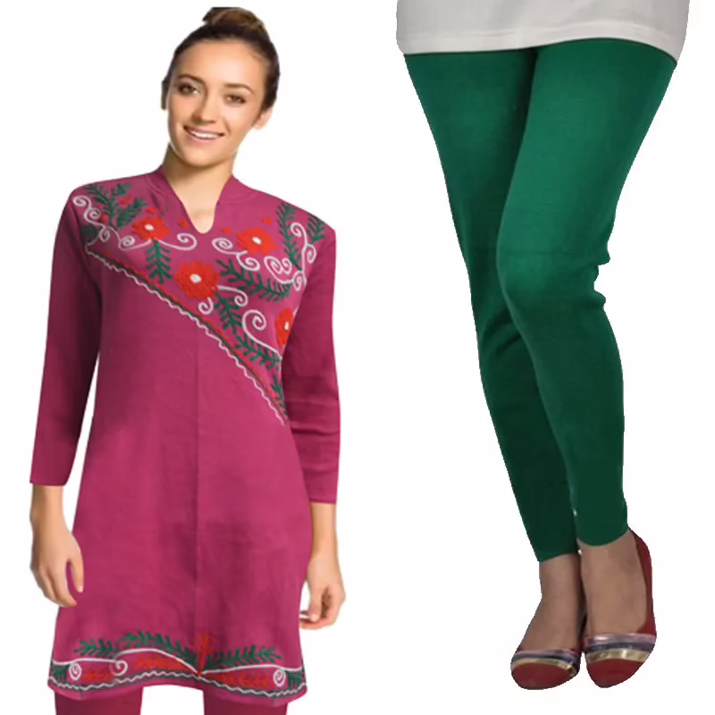 Classic Rani Floral Thread Work Woolen Kurti Free Warm Legging