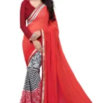 Multi Colour Georgette Printed Occation Wear Saree With Matching Blouse Piece
