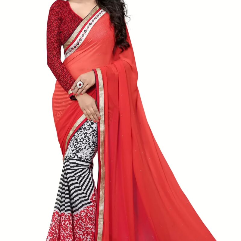 Multi Colour Georgette Printed Occation Wear Saree With Matching Blouse Piece