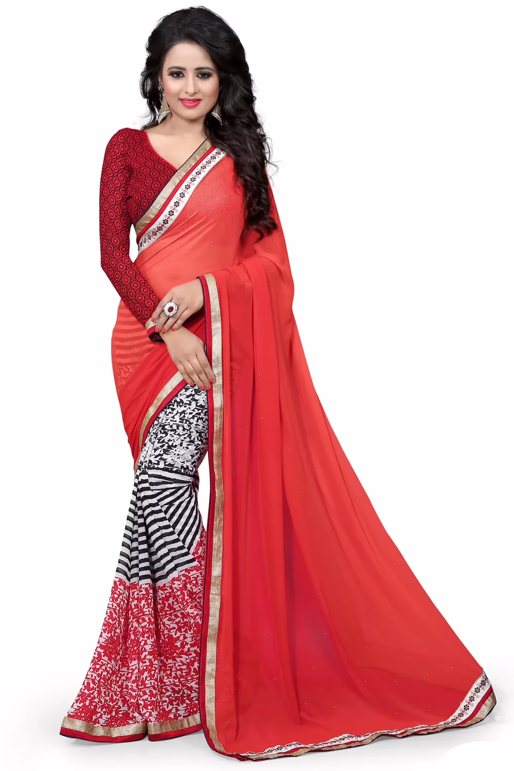 Multi Colour Georgette Printed Occation Wear Saree With Matching Blouse Piece