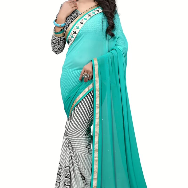Multi Colour Georgette Printed Occation Wear Saree With Matching Blouse Piece