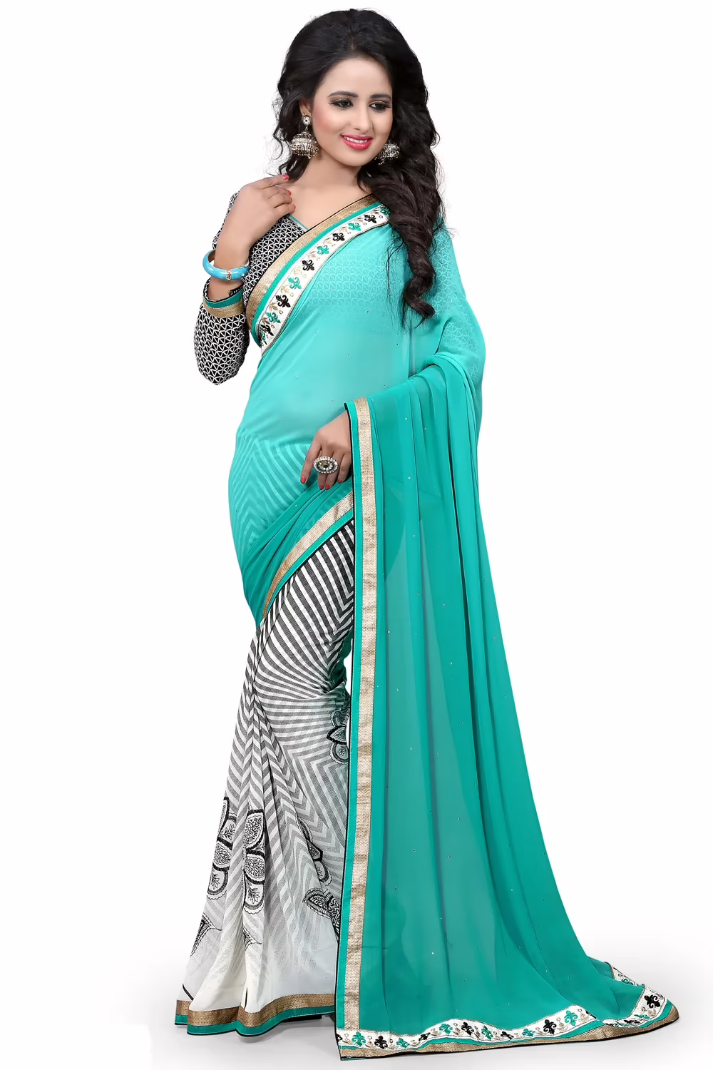 Multi Colour Georgette Printed Occation Wear Saree With Matching Blouse Piece