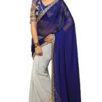 Akriti Blue & White Traditional Saree With Matching Blouse Piece