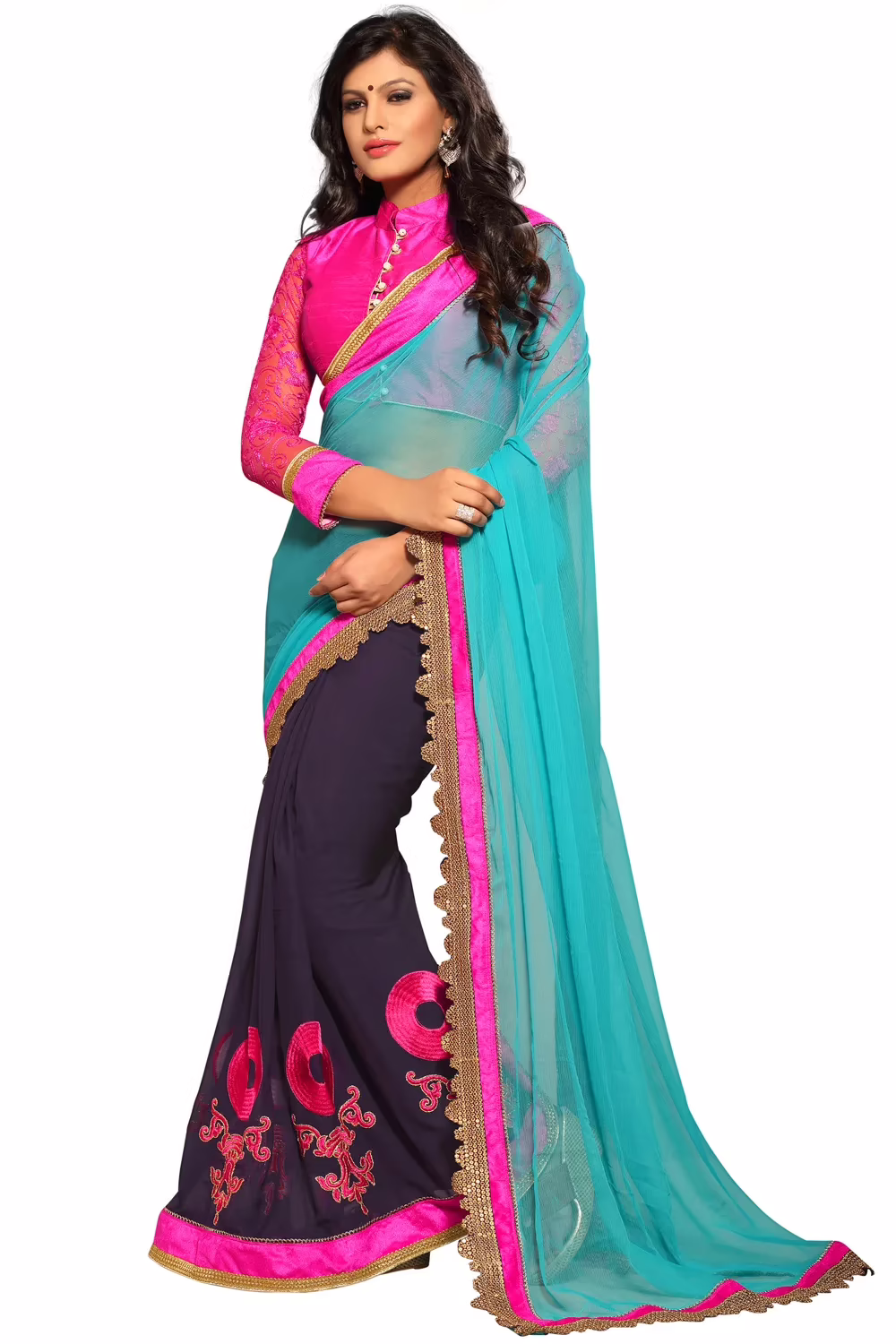 Akriti Magenta Traditional Saree With Matching Blouse Piece
