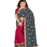 Grey & Red Colour Georgette Occation Wear Traditional Saree With Matching Blouse Piece