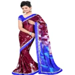Maroon Colour Chiffon Floral Printed Occation Wear Traditional Saree With Matching Blouse Piece