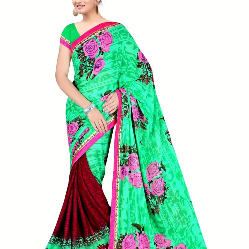 Akruti Green Printed Traditional Designer Saree With Matching Blouse Piece