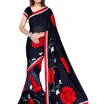 Akruti Black Printed Traditional Designer Saree With Matching Blouse Piece