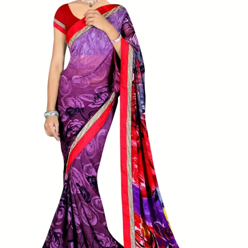Alka Purple Floral Printed Traditional Saree With Matching Blouse Piece