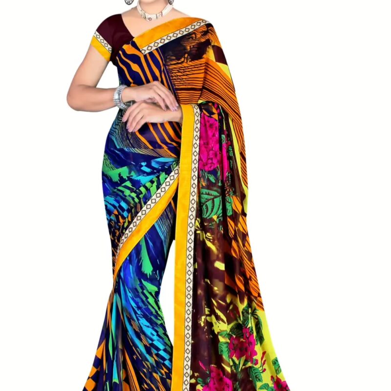 Alka Multi Floral Printed Traditional Saree With Matching Blouse Piece