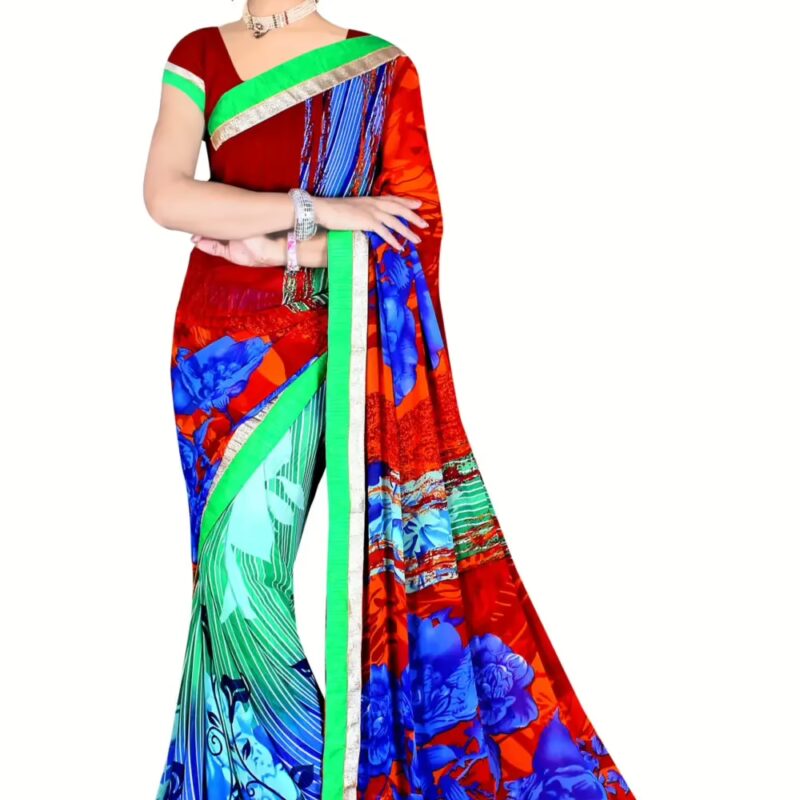 Alka Multi Floral Printed Traditional Saree With Matching Blouse Piece