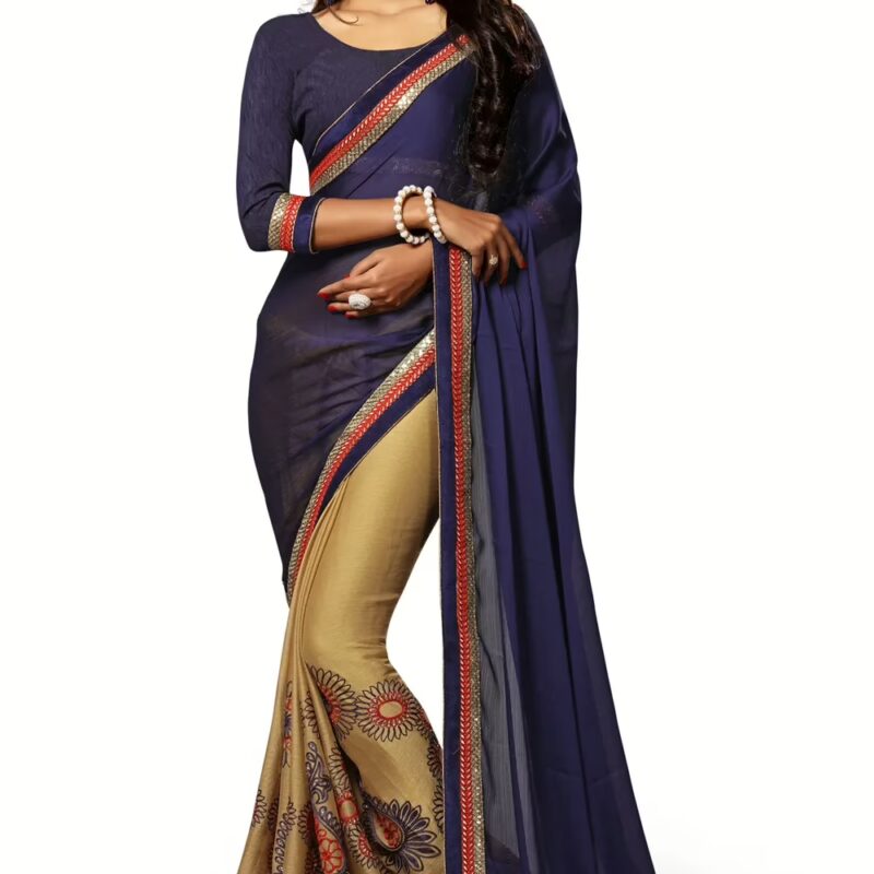 Alisha Blue Embroidered Traditional Designer Party Wear Saree With Matching Blouse Piece