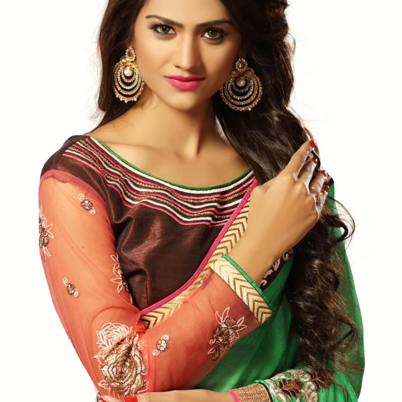 Alisha Green Embroidered Traditional Designer Party Wear Saree With Matching Blouse Piece