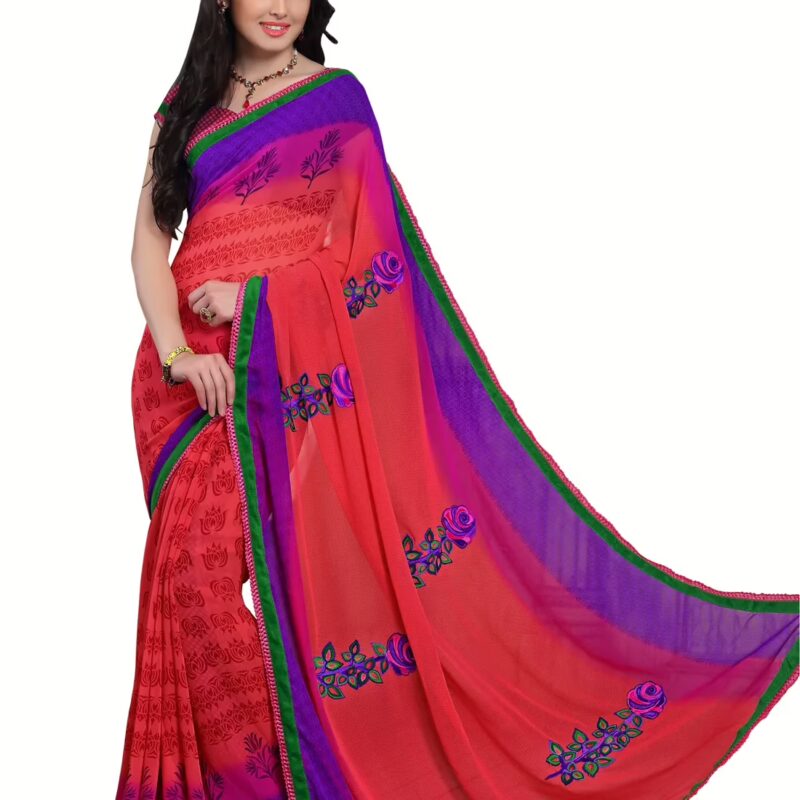 Alpana Orange Georgette Traditional Saree With Matching Blouse Piece