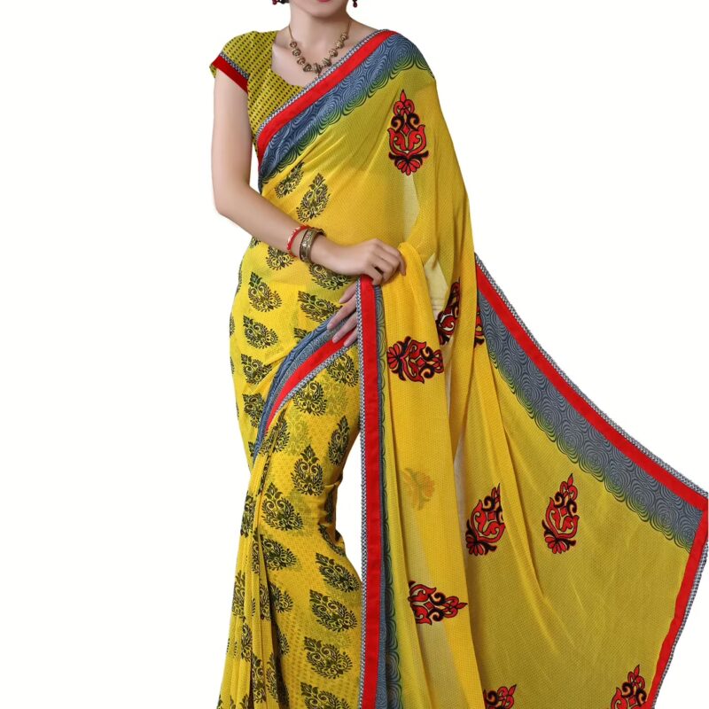 Alpana Mustard Georgette Traditional Saree With Matching Blouse Piece