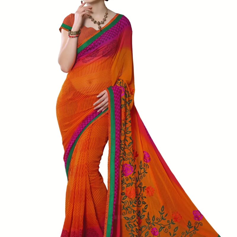 Alpana Orange Georgette Traditional Saree With Matching Blouse Piece