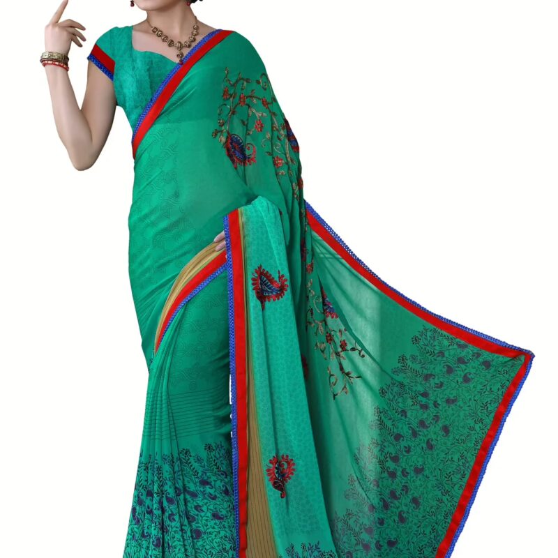 Alpana Red Georgette Traditional Saree With Matching Blouse Piece