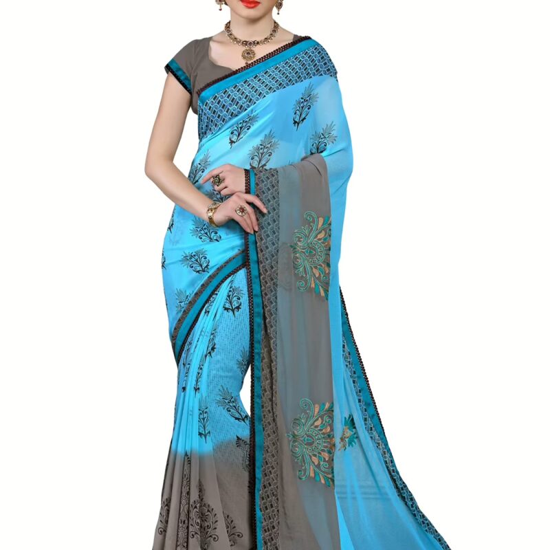 Alpana Sky Blue Georgette Traditional Saree With Matching Blouse Piece