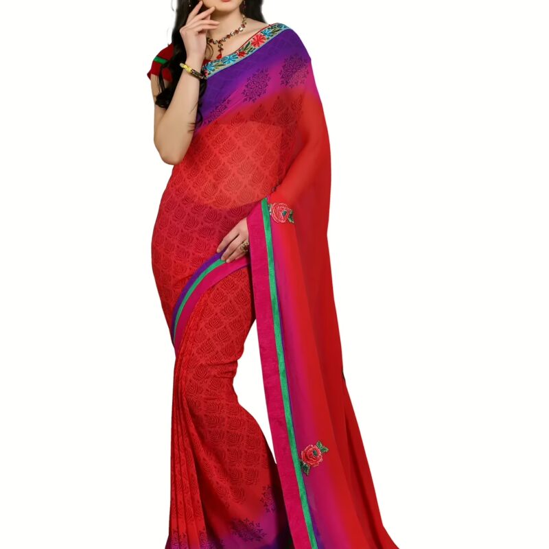 Alpana Red Georgette Traditional Saree With Matching Blouse Piece