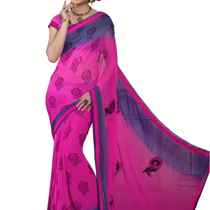 Alpana Purple Georgette Traditional Saree With Matching Blouse Piece