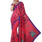 Alpana Peach Georgette Traditional Saree With Matching Blouse Piece