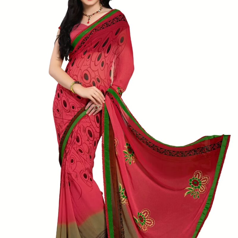 Alpana Pink Georgette Traditional Saree With Matching Blouse Piece