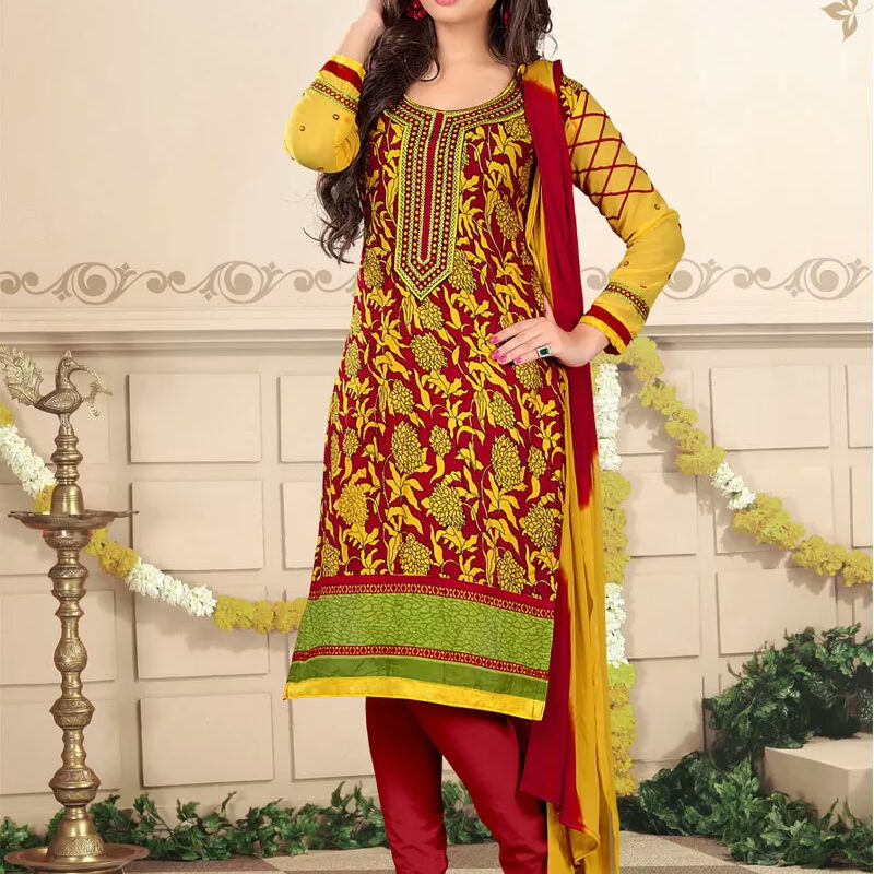 V&V Latest Designer Span Cotton Yellow Churidar Dress Material