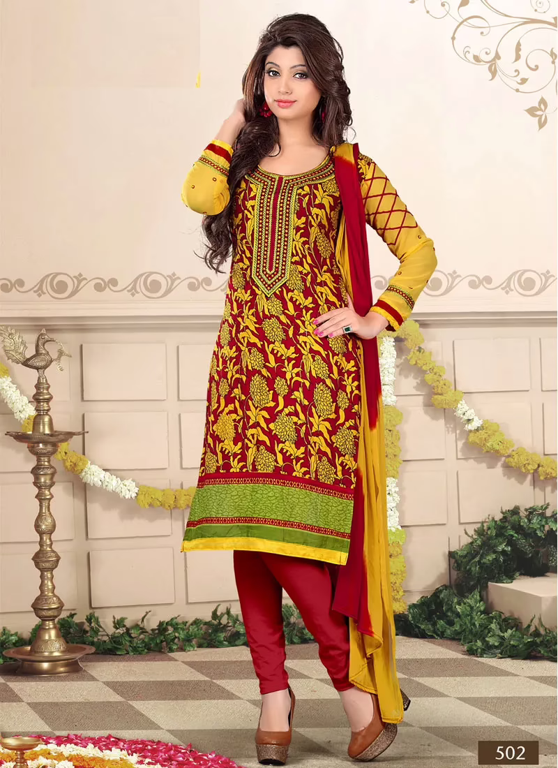 V&V Latest Designer Span Cotton Yellow Churidar Dress Material