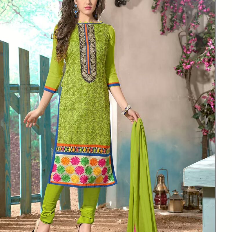 V&V Buy Cotton Green Dress Material
