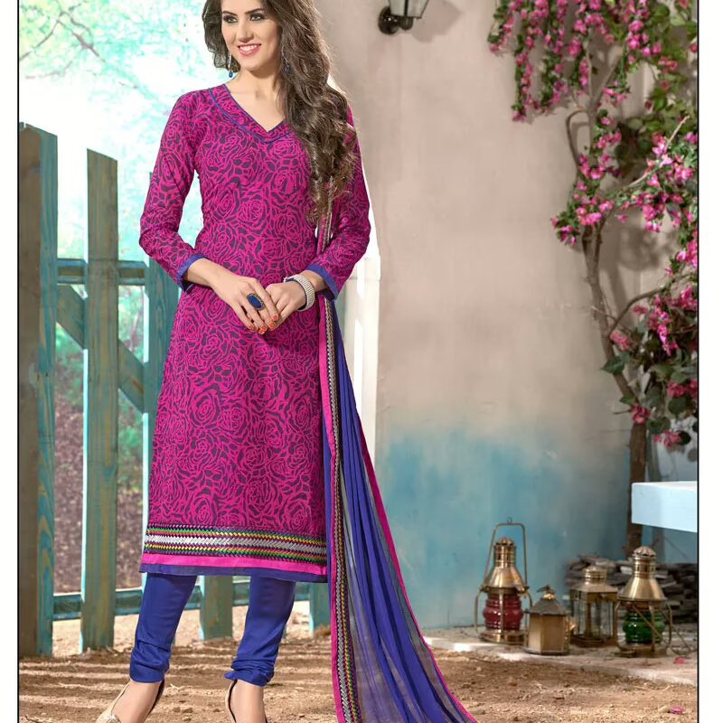 V&V Buy Dark Purple Pink Cotton Dress Material