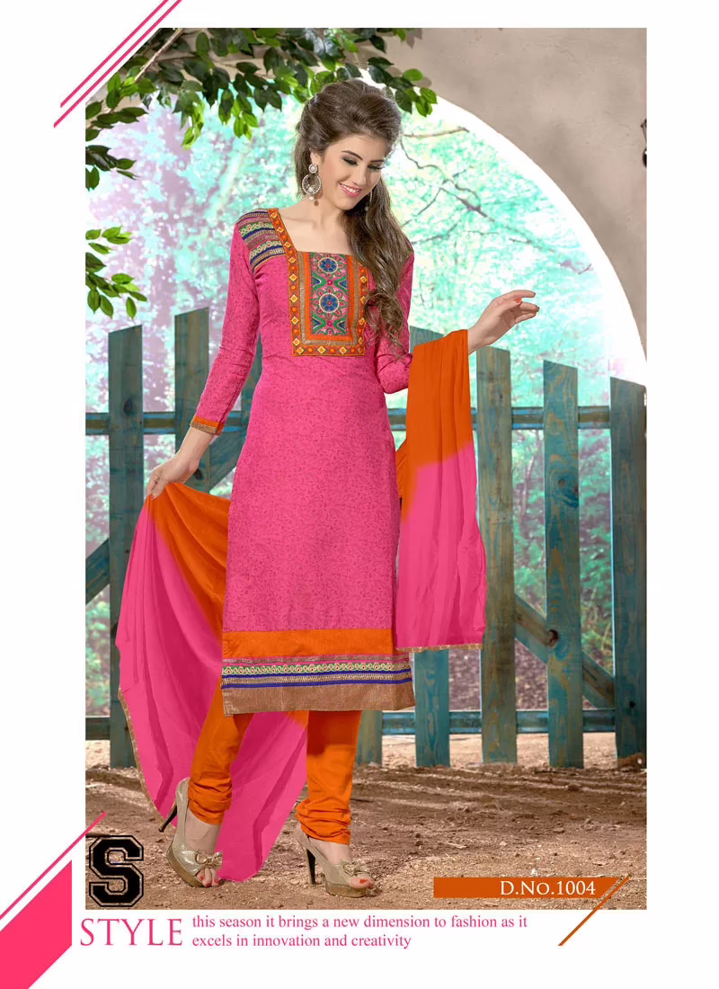 V&V Buy Pink Orange Cotton Dress Material