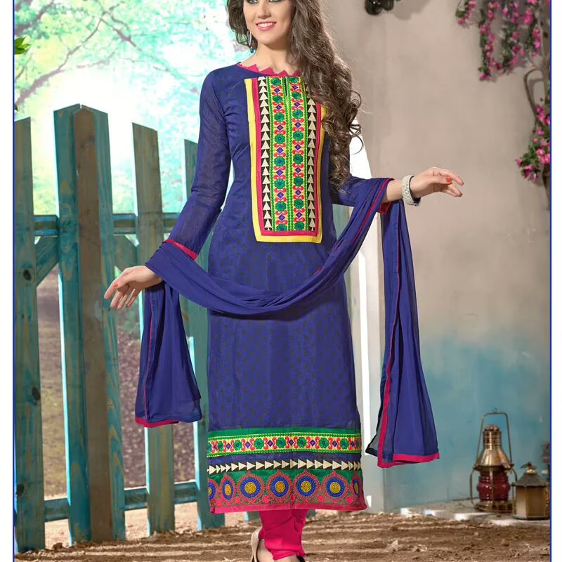 V&V Buy Navy Blue Pink Cotton Dress Material