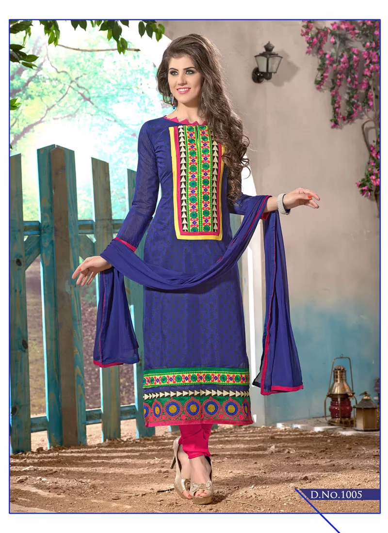 V&V Buy Navy Blue Pink Cotton Dress Material
