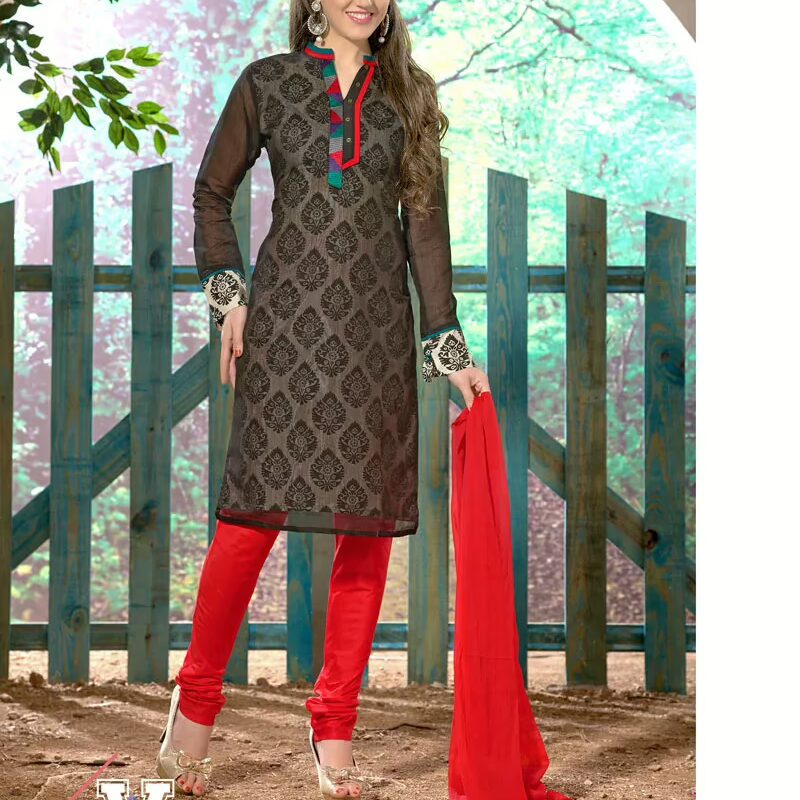 V&V Buy Black Red Cotton Dress Material