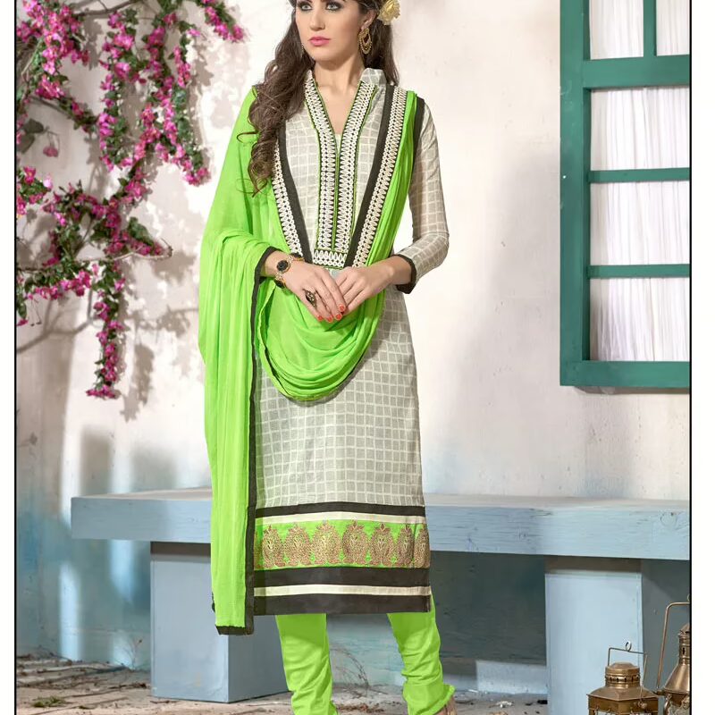 V&V Buy Off White Parrot Cotton Dress Material