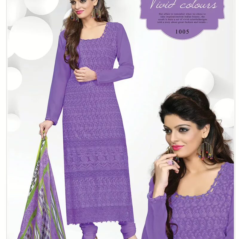 V&V Online Purple Schiffli Work Dress Material