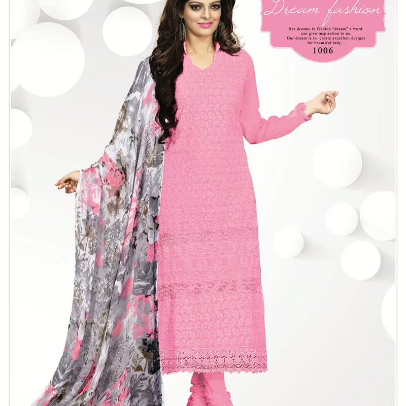 V&V New Baby Pink Schiffli Dress Material
