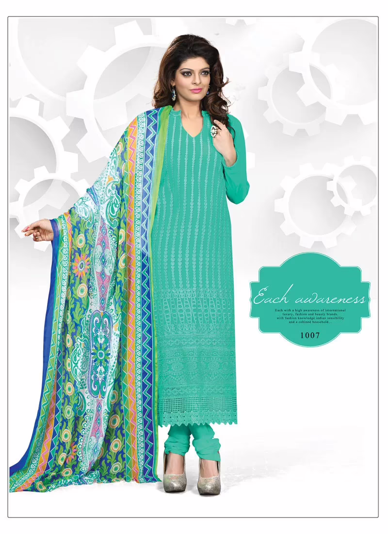 V&V Purchase Mint Color Schiffli Work Dress Material