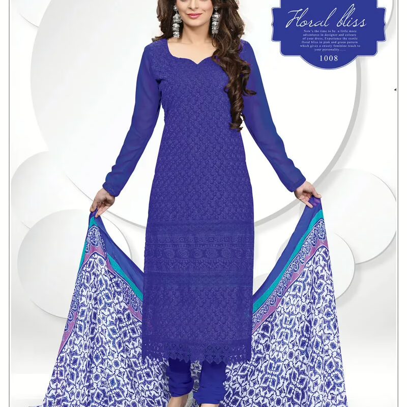V&V Dark Blue Gorgeous Schiffli Dress Material