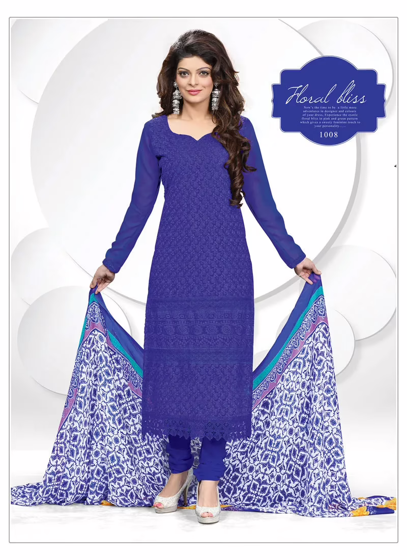 V&V Dark Blue Gorgeous Schiffli Dress Material