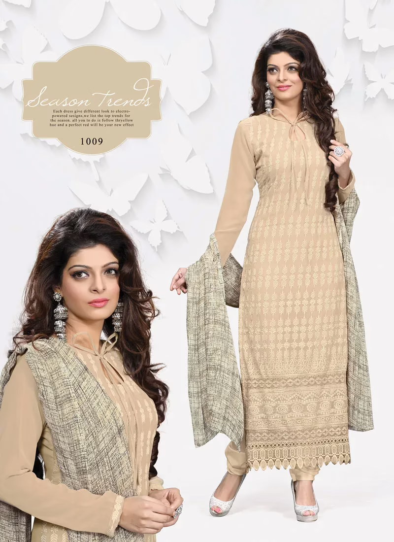 V&V Latest Schiffli Cream Dress Material