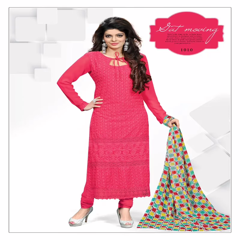 V&V Buy Schiffl Work Dark Pink Dress Material