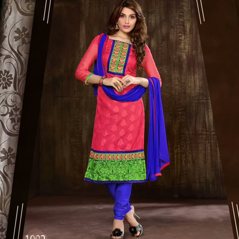 V&V Buy Peach Blue Green Cotton Dress Material